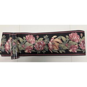 York Vtg Black FLORAL Pre Pasted Wallpaper BORDER 1 roll plus 69"